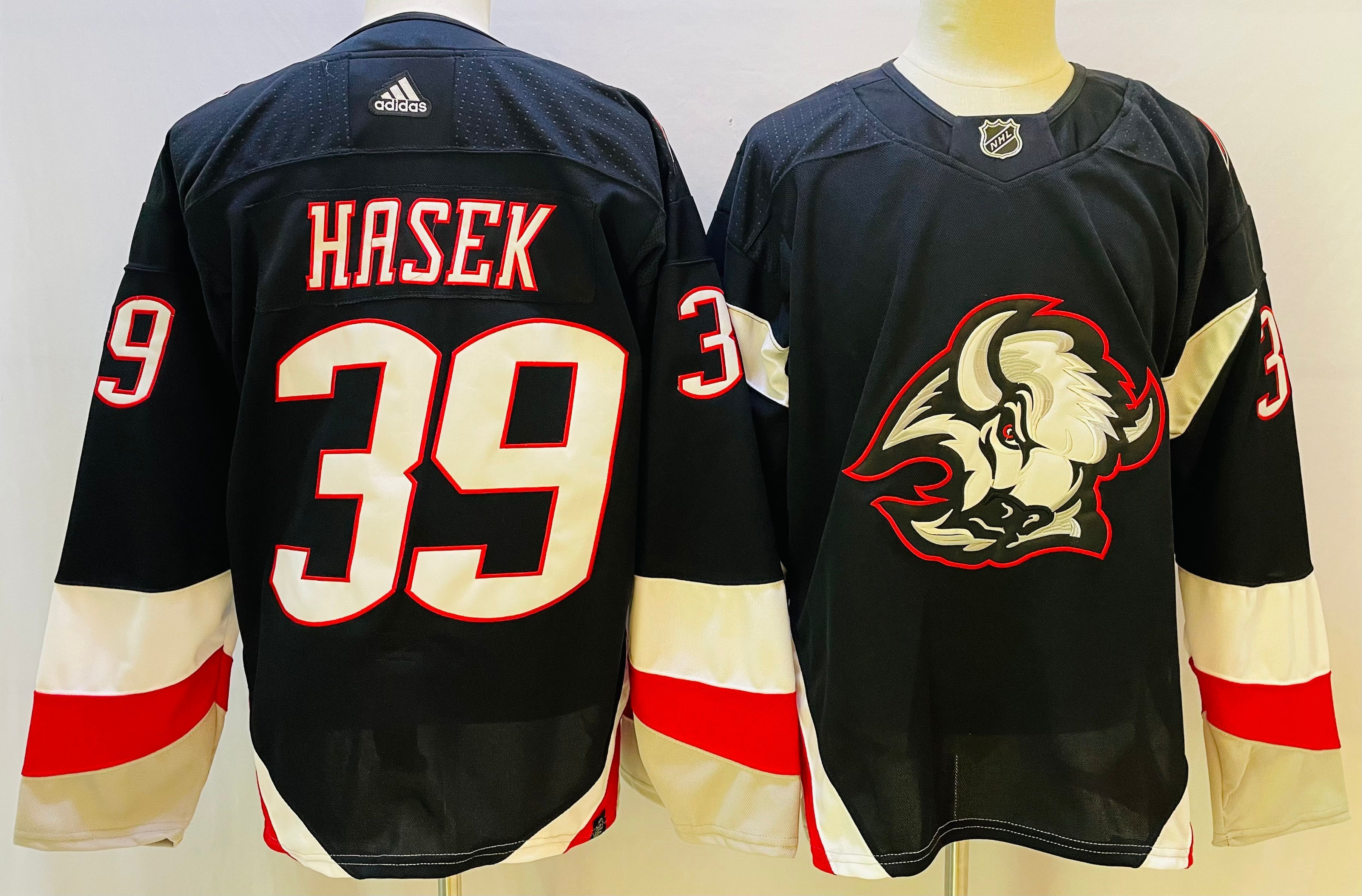 Men Buffalo Sabres 39 Hasek Black Throwback 2022 Adidas NHL Jersey